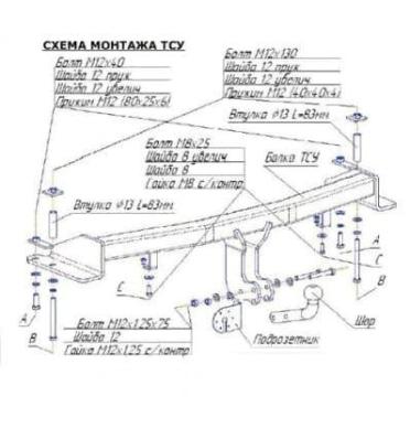 Фаркоп (ТСУ) для SSANGYONG Rexton 2006-2012 съемный шар на двух болтах 1.5тонны Босал